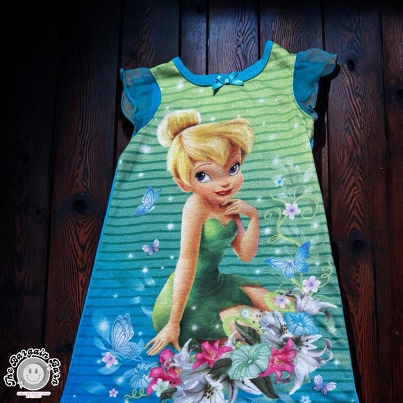 Y2K Disney Fairies Tinker Bell Toddler Nightgown Flutter Sleeve Sleep Dress (2T) - Picture 2 of 4